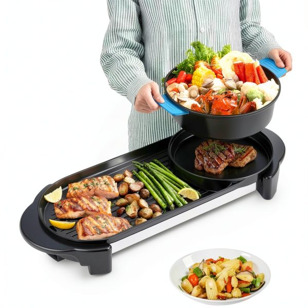 BOEASTER 2-in-1 Hot Pot Grill Black Aluminum 2200W 5-3