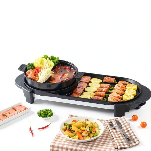 BOEASTER 2-in-1 Hot Pot Grill Black Aluminum 2200W 5-4
