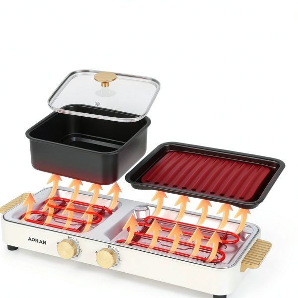 Electric Hot Pot aoran kitchen Aluminum 2‑in‑1-2