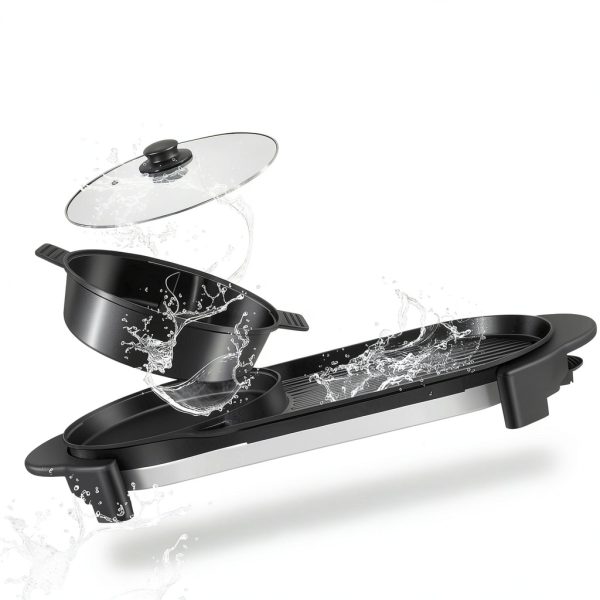 BOEASTER 2-in-1 Hot Pot Grill Black Aluminum 2200W 5-5