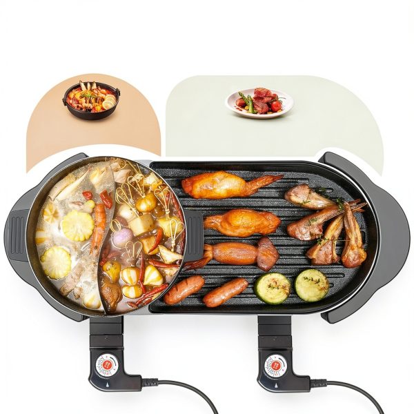 BOEASTER 2-in-1 Hot Pot Grill Black Aluminum 2200W 5-1
