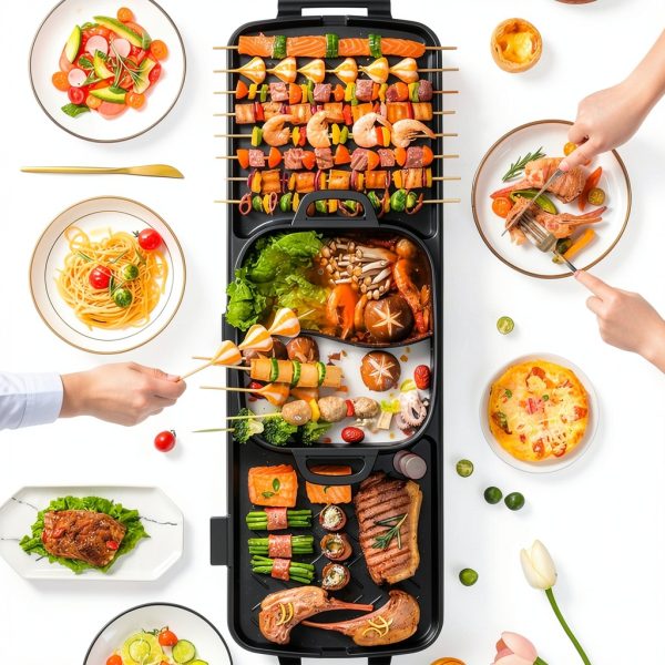 Electric Hot Pot Grill aoran kitchen Black 2200W-5