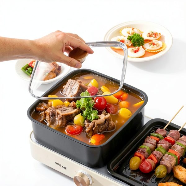 Electric Hot Pot aoran kitchen Aluminum 2‑in‑1-4