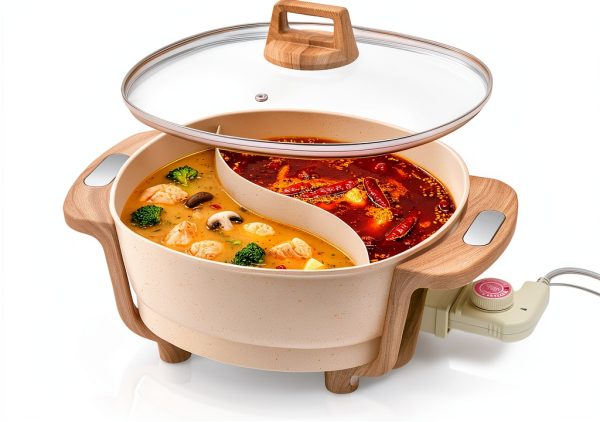 FGJ 6L Cream Aluminum Electric Hot Pot Dual Side 1500W Touch Control-0