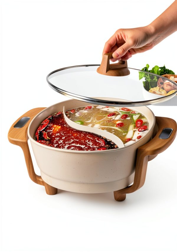 FGJ 6L Cream Aluminum Electric Hot Pot Dual Side 1500W Touch Control-1