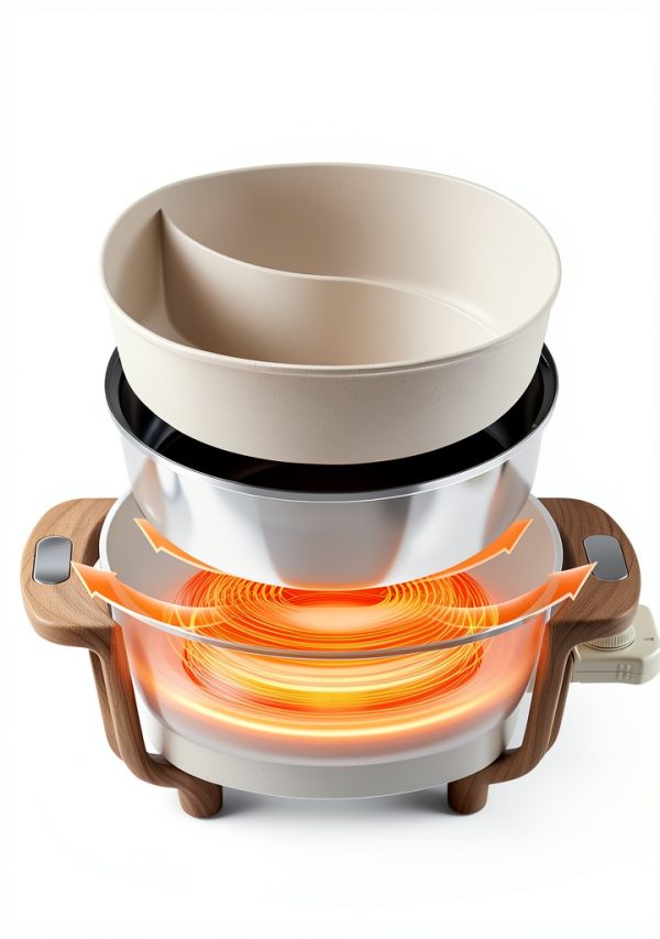 FGJ 6L Cream Aluminum Electric Hot Pot Dual Side 1500W Touch Control-2