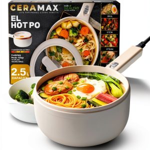 Ceramax Electric Hot Pot 2.6 Quart Cream Ceramic Portable-0