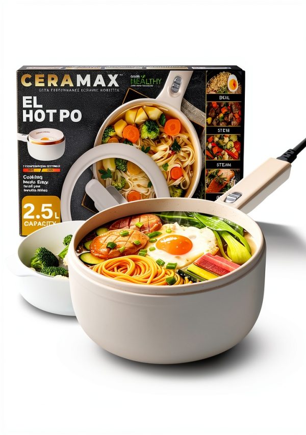Ceramax Electric Hot Pot 2.6 Quart Cream Ceramic Portable-0