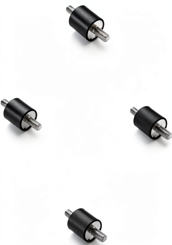 Pack of 4 Rubber Vibration Isolator Mounts - 1" Diameter x 1" Height, 5/16-18 Thread x 3/4" Length Studs Male/Male - Noise Control, Shock Absorber, for HVAC, Generators, Motors, Compressors, Pumps-0